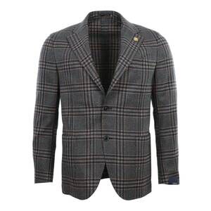 NEW LARDINI men's navy plaid soft blazer in navy plaid